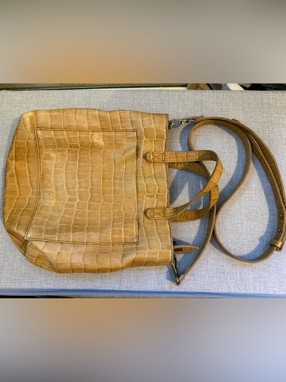 Madewell Yellow Croc Print Shoulder Crossbody Bag Purse Leather Adjustable